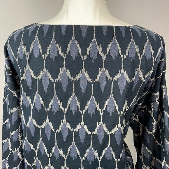J. Jill. Pure Jill Blue Ikat Kimono Boxy Cotton Blouse. Size Small. - Picture 8 of 14